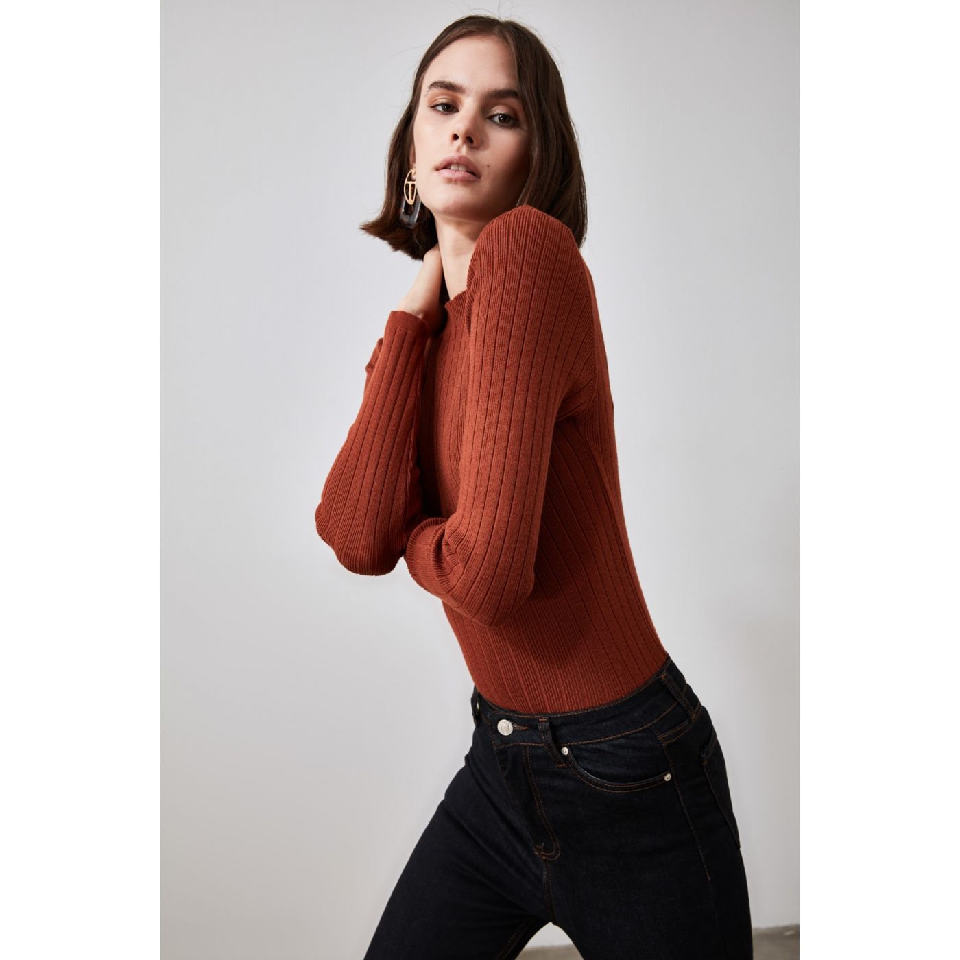 Trendyol Brown Suppository Knitwear Sweater