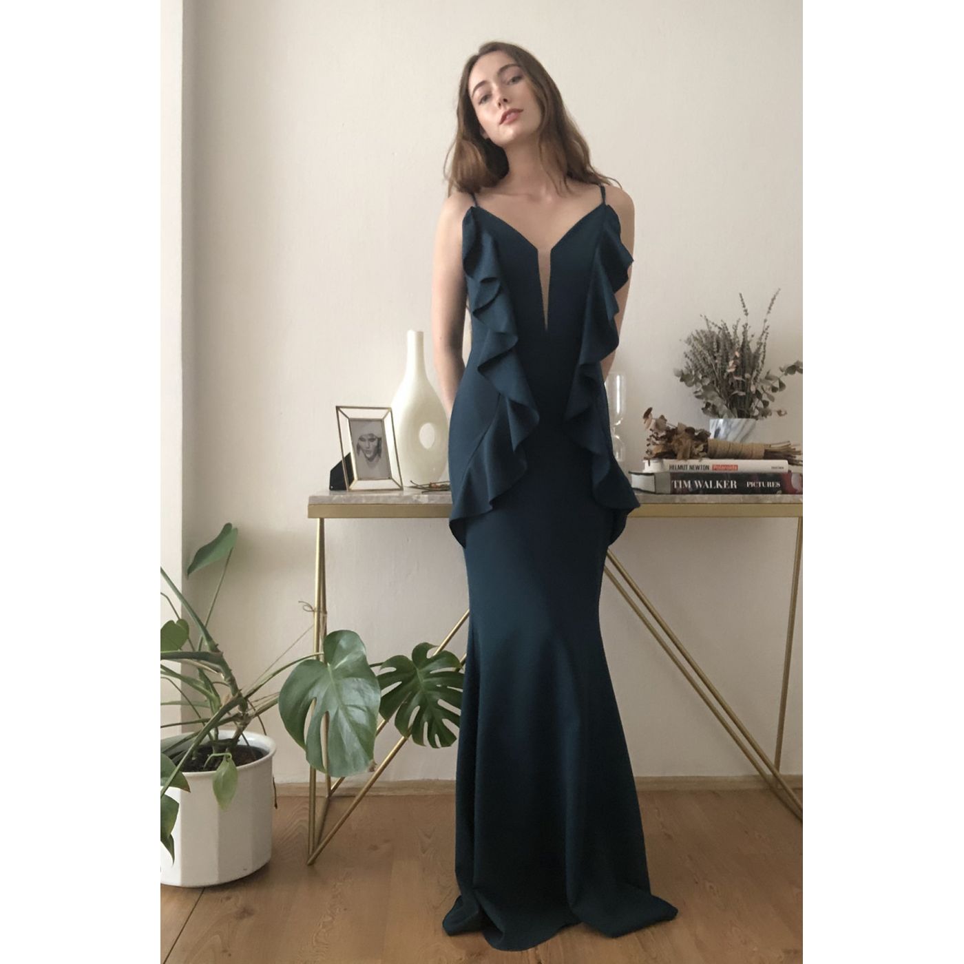 Trendyol Emerald Green Volan Abiye & Graduation Dress