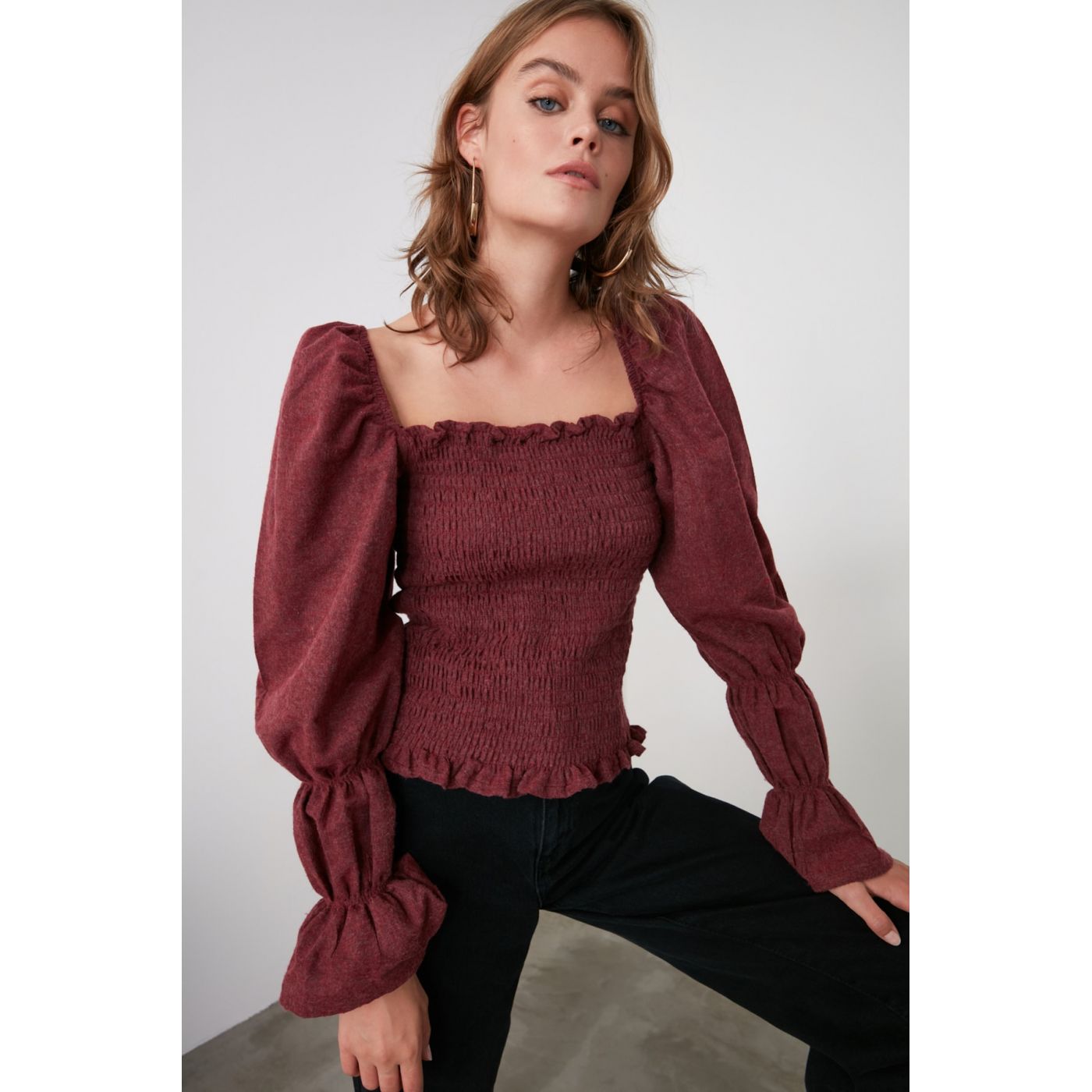 Trendyol Bordeaux Crop Blouse