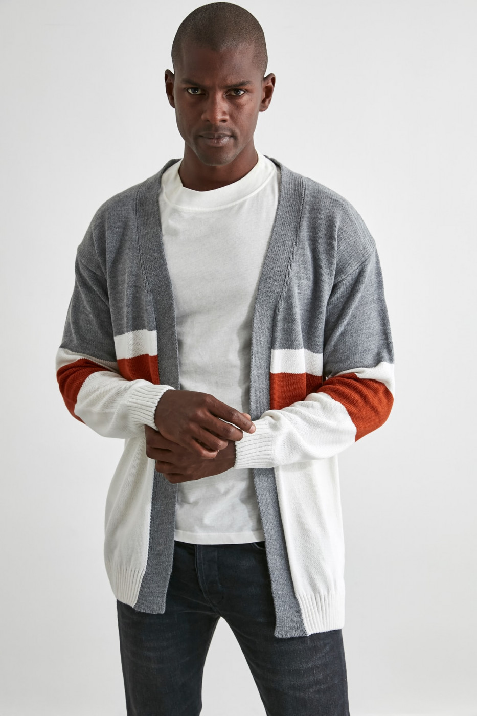 Trendyol Ekru Men's Paneled Knitwear Cardigan