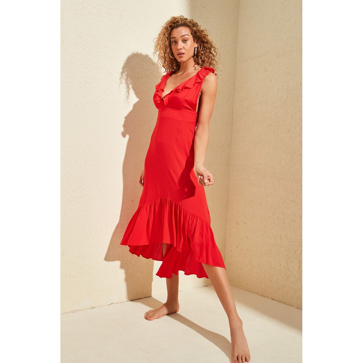 Trendyol Red Side Volli Beach Dress