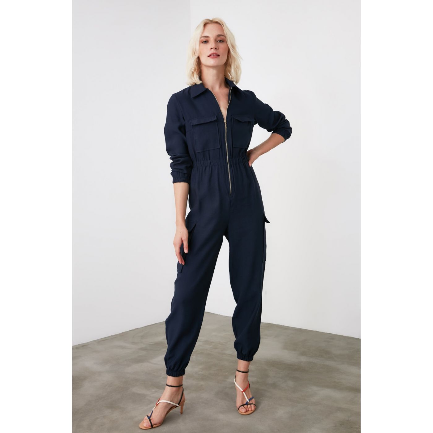 Trendyol Navy Zipper Detailed Jumpsuit