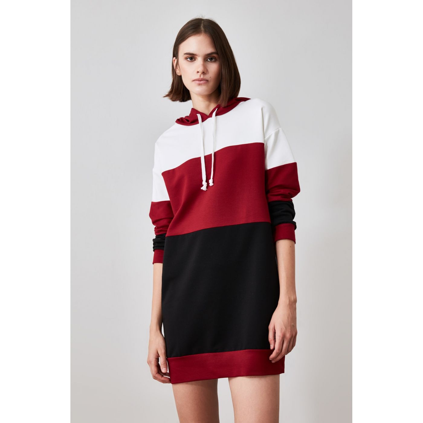 Trendyol Burgundy Colorblock Knitted Dress