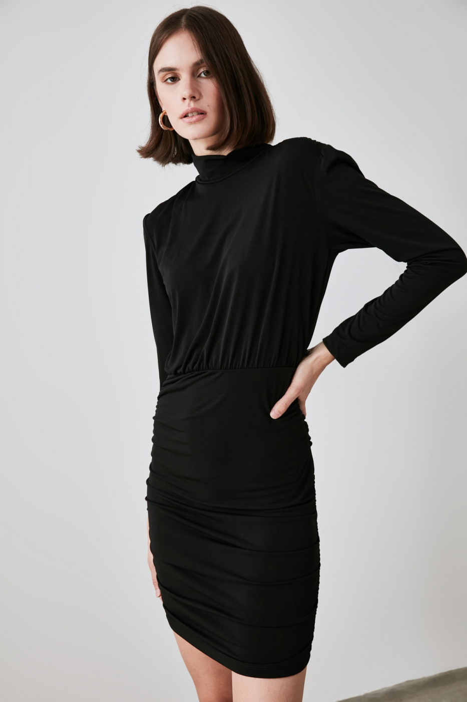 Trendyol Black SnuzLe Sheer Collar Knitted Dress