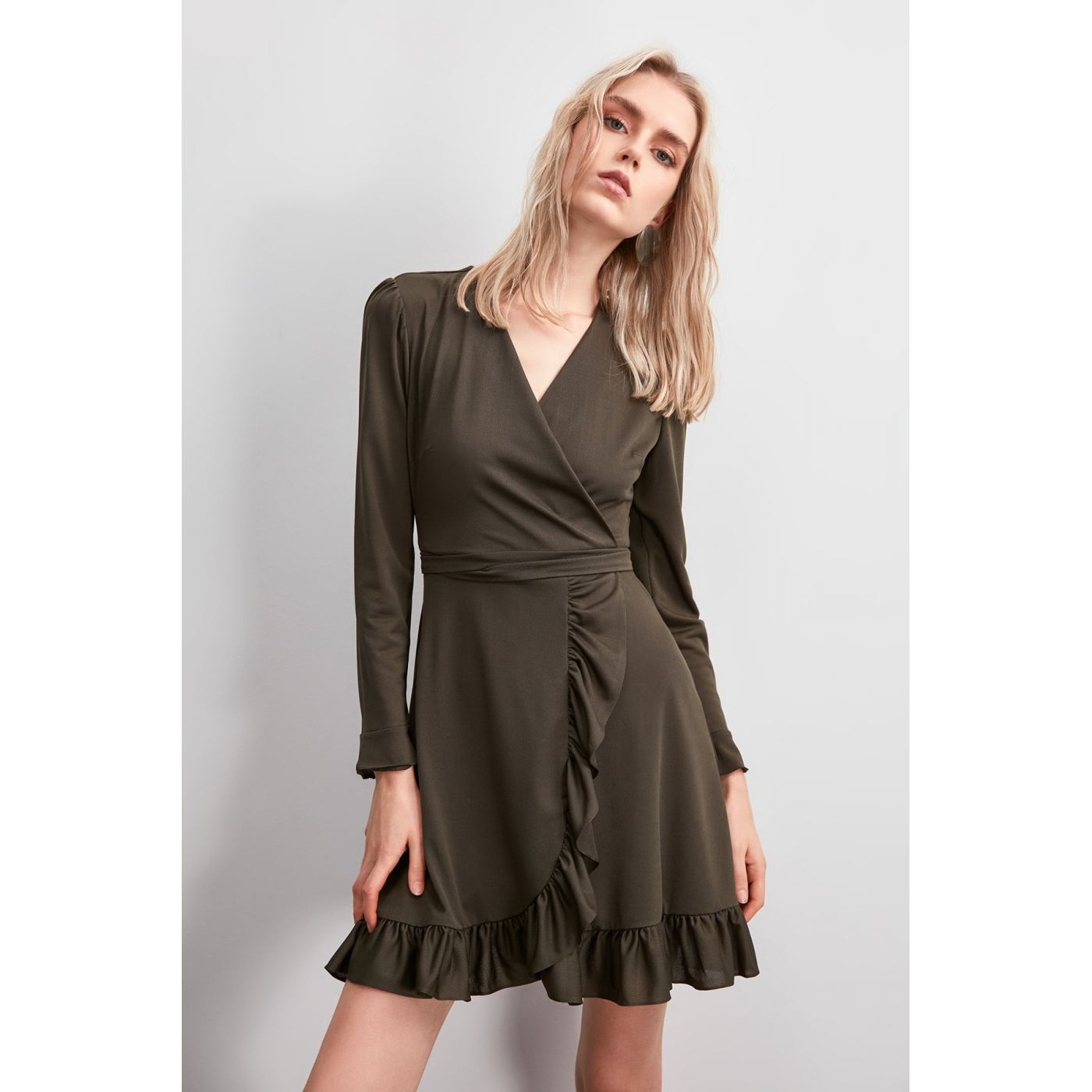 Trendyol Khaki Binding Detailed Knitted Dress