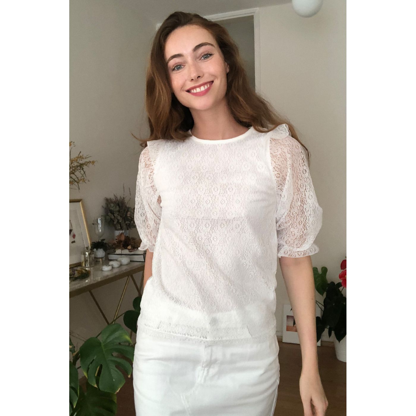Trendyol White Lacy and Volan Knitted Blouse