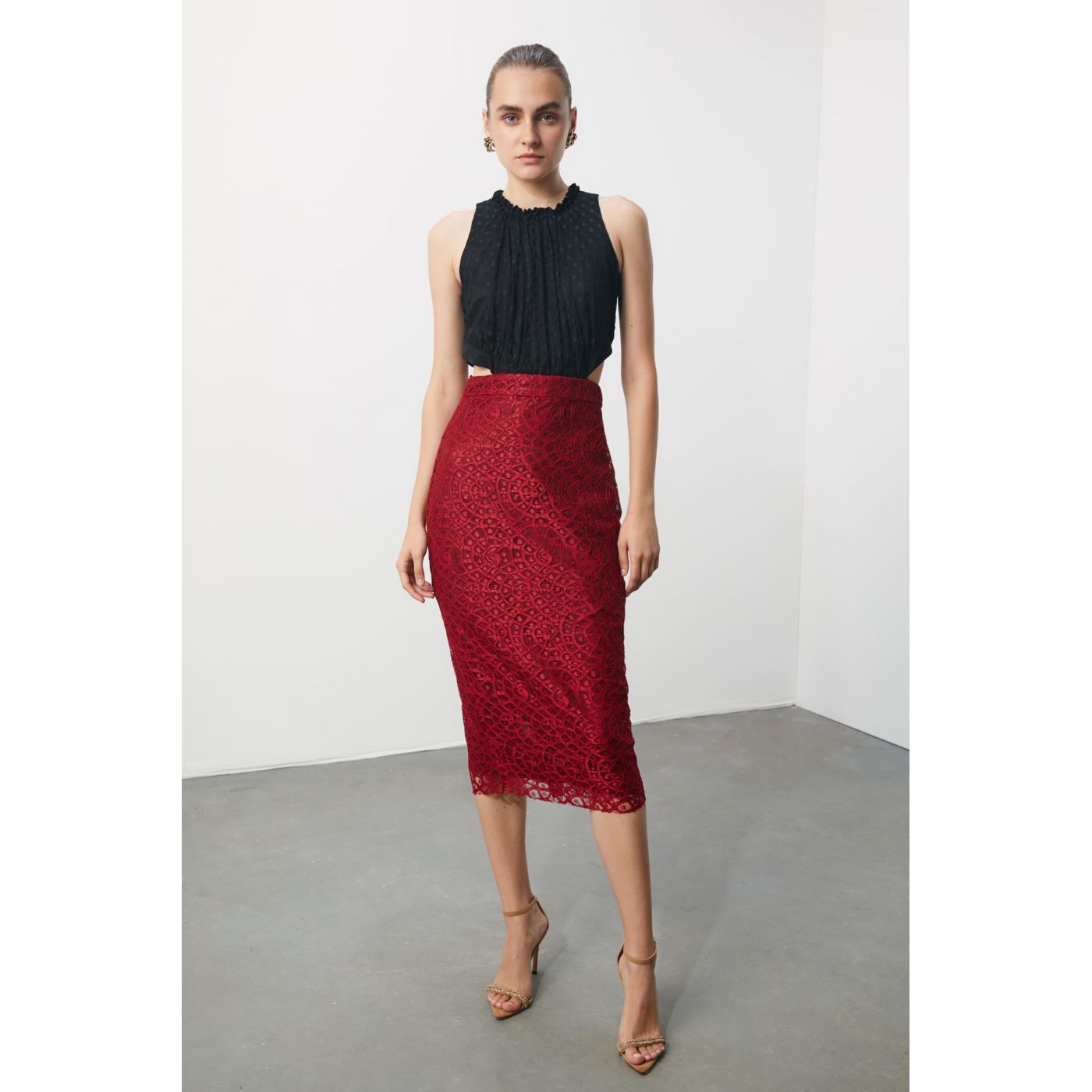 Trendyol Burgundy Pen Lace Skirt