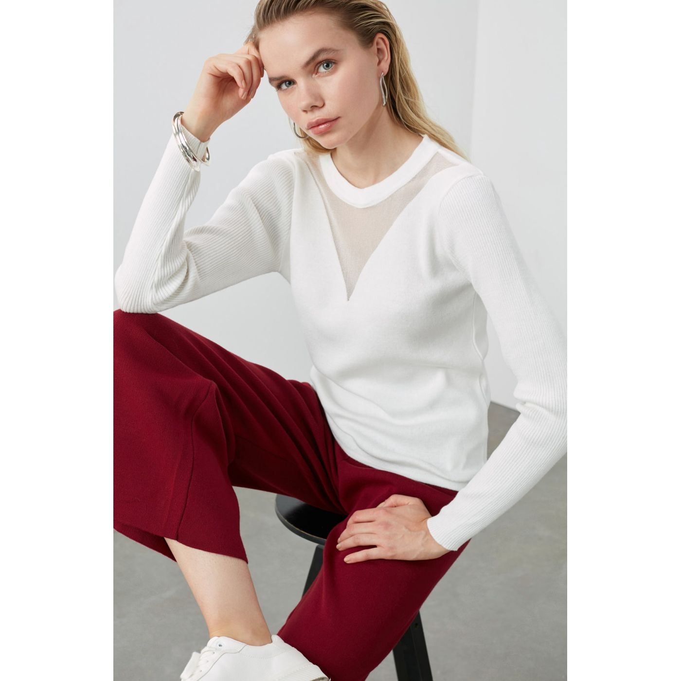 Trendyol Ekru Frize Detailed Knitwear Sweater