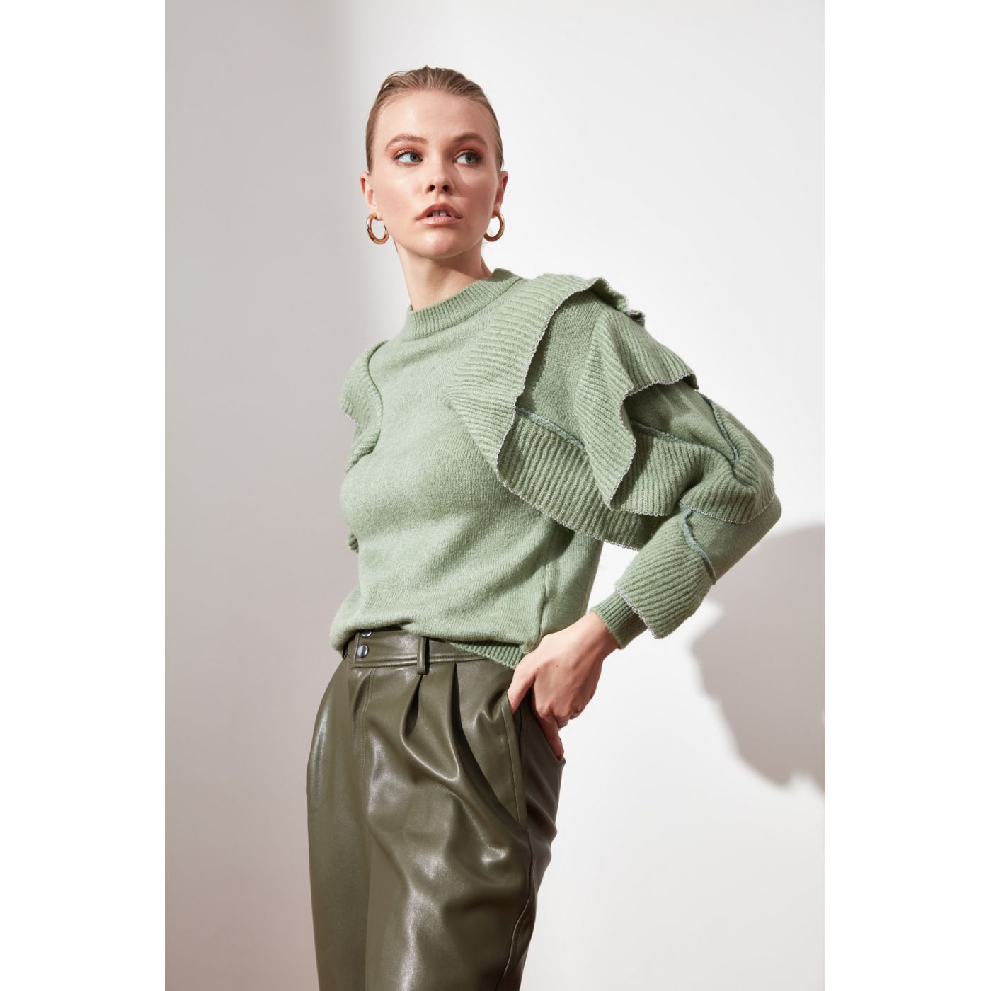Trendyol Mint Flywheel Knitwear Sweater