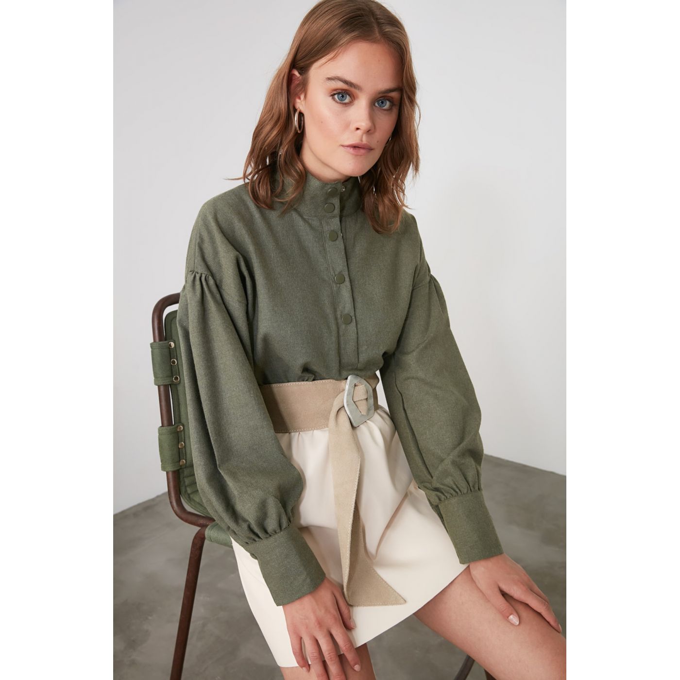 Trendyol Green Button Blouse