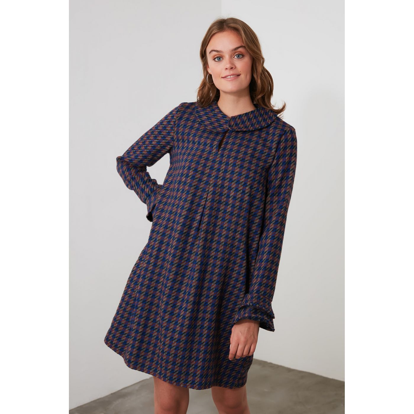Trendyol Multicolored Checkered Collar Detailing Dress