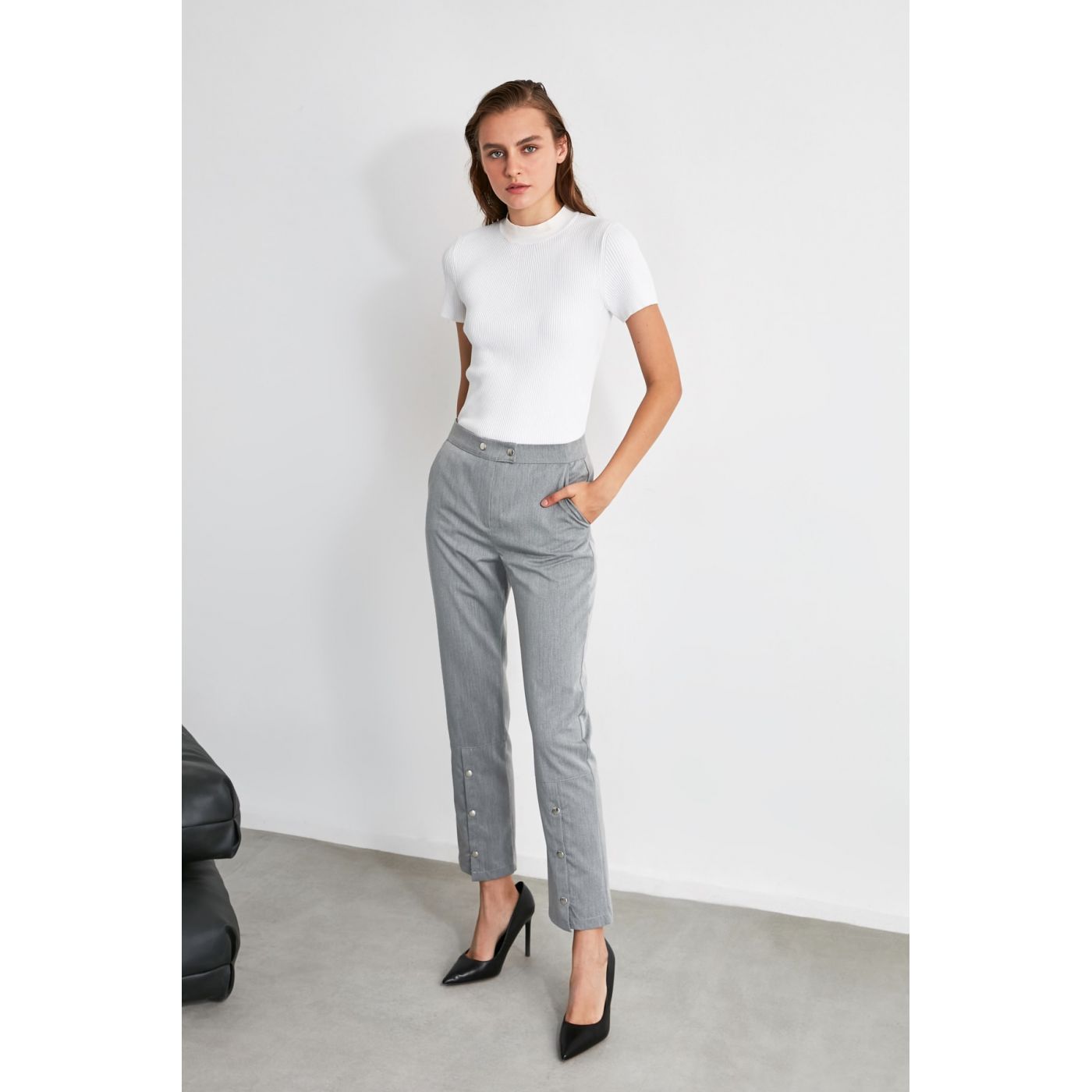 Trendyol Grey Button Detailed Pants