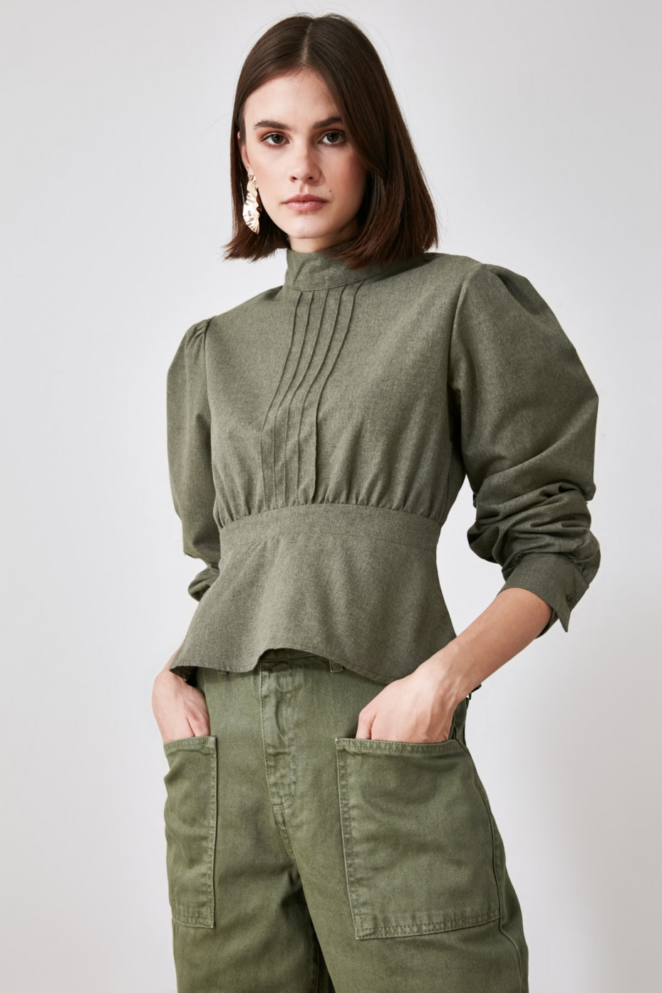 Trendyol Khadi Upright Collar Blouse