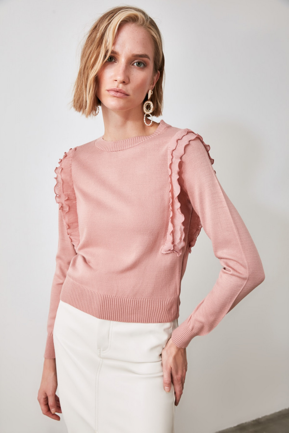 Trendyol Rose Dry Sleeves Frilled Knitwear Sweater