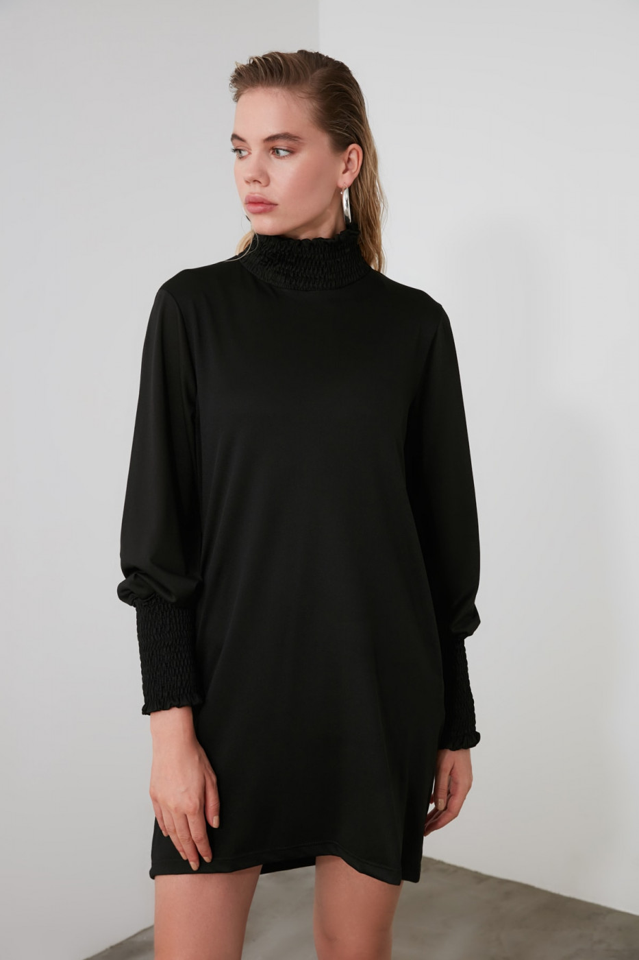 Trendyol Black Sheer Collar Mini Knitting Dress