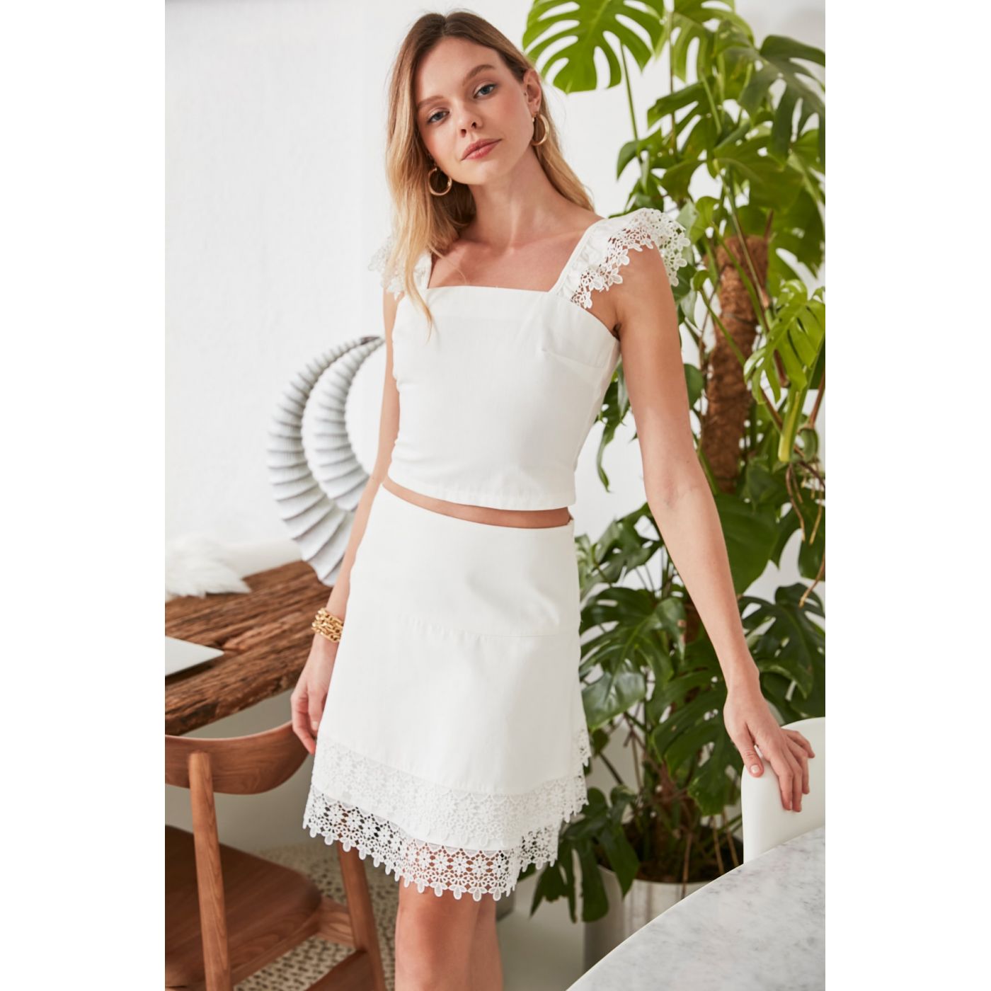 Trendyol Cream Lace Detailed Skirt