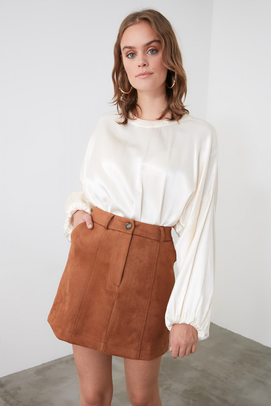 Trendyol Brown Button Detailed Skirt