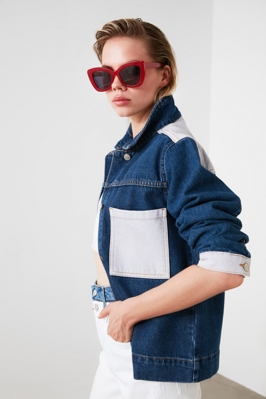 Trendyol Blue And White BlockDen Jacket