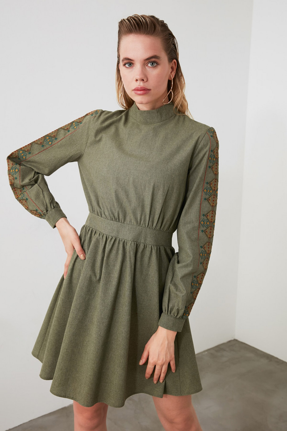 Trendyol Khaki Embroidered Dress
