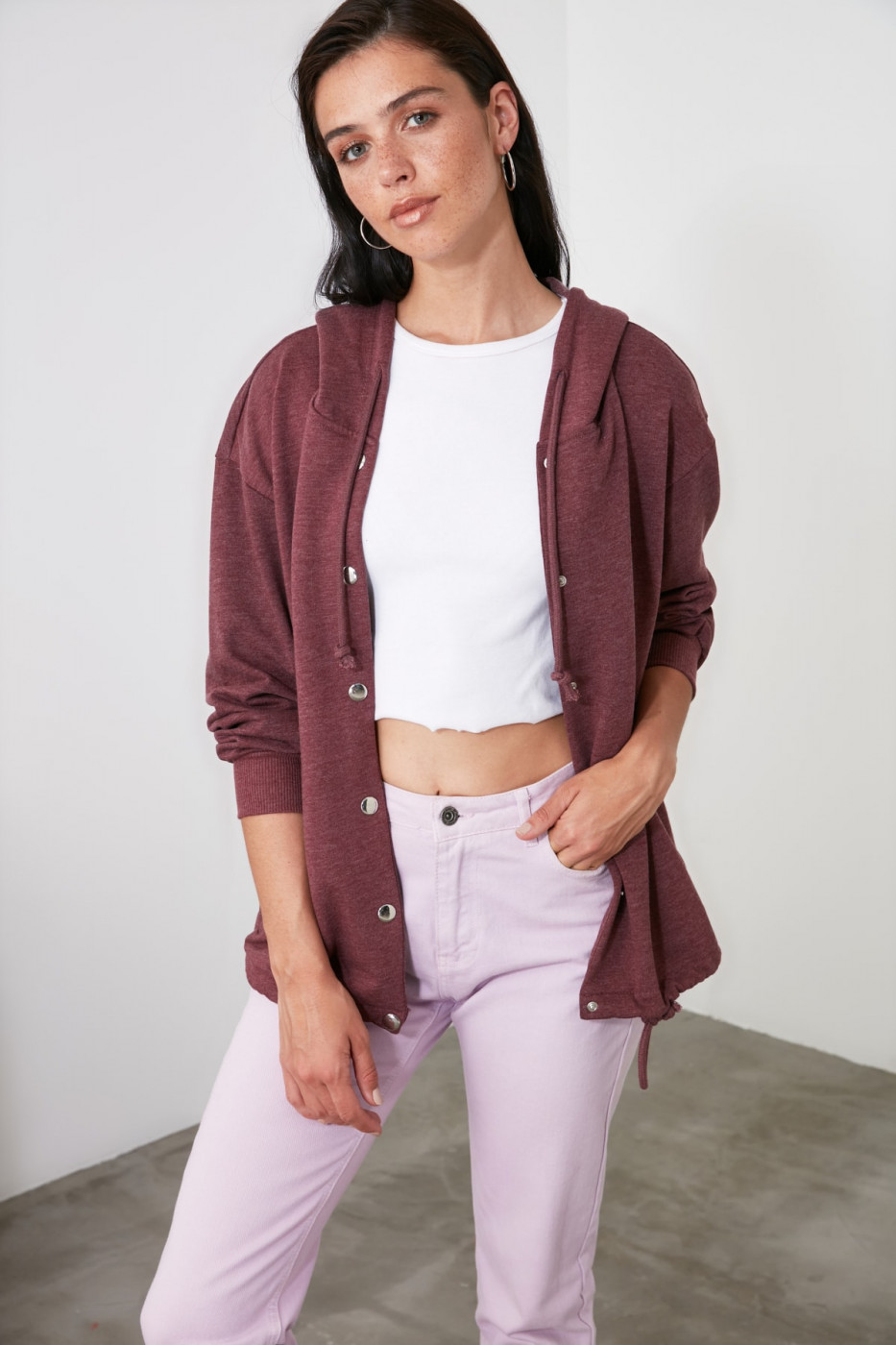 Trendyol Bordo Kpüşonlu Salsa Knitted Sweatshirt
