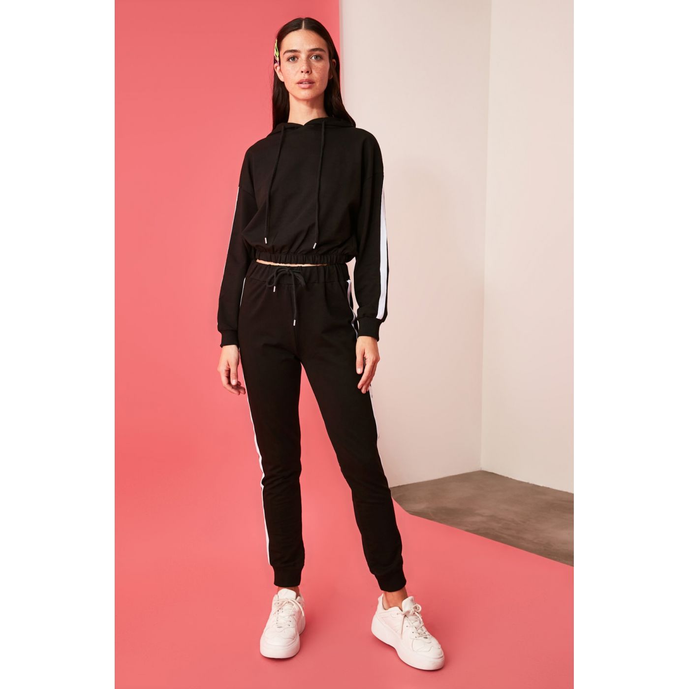 Trendyol Black Ribbon Knitted Tracksuit Set
