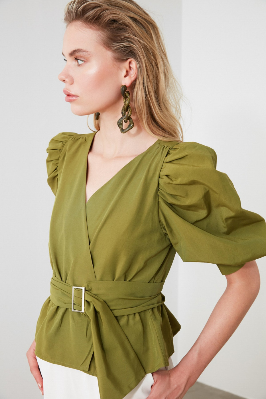 Trendyol Khaki Binding Detailed Blouse