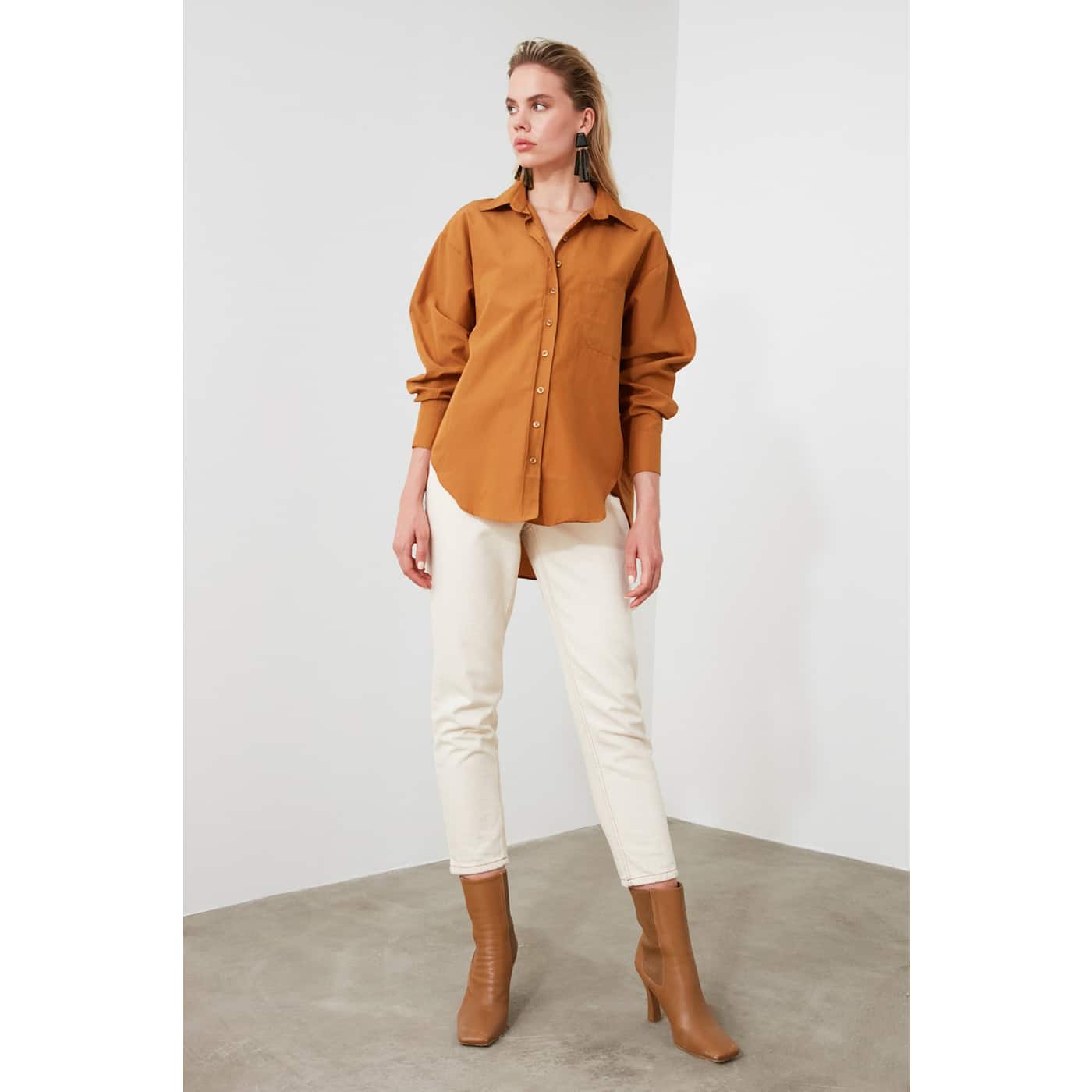 Trendyol Camel Boyfriend Shirt