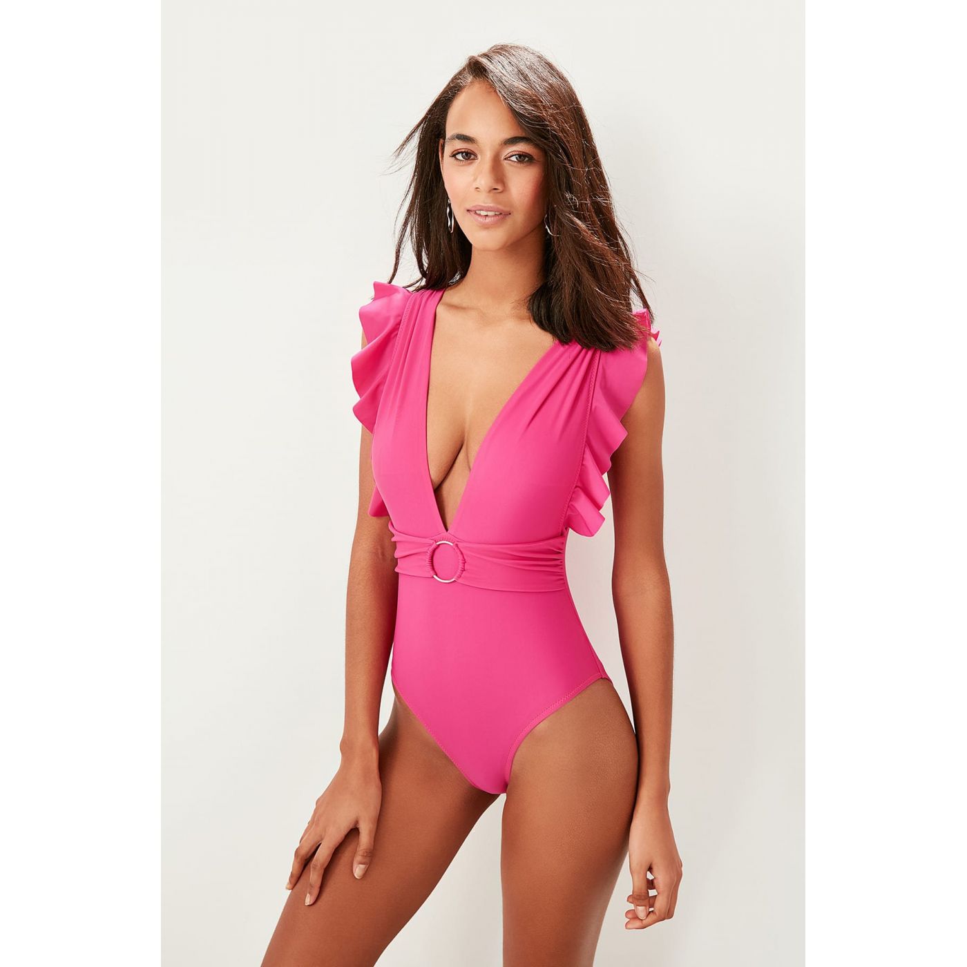 Trendyol Pink Sleeves Volli Belt detailed swimsuit