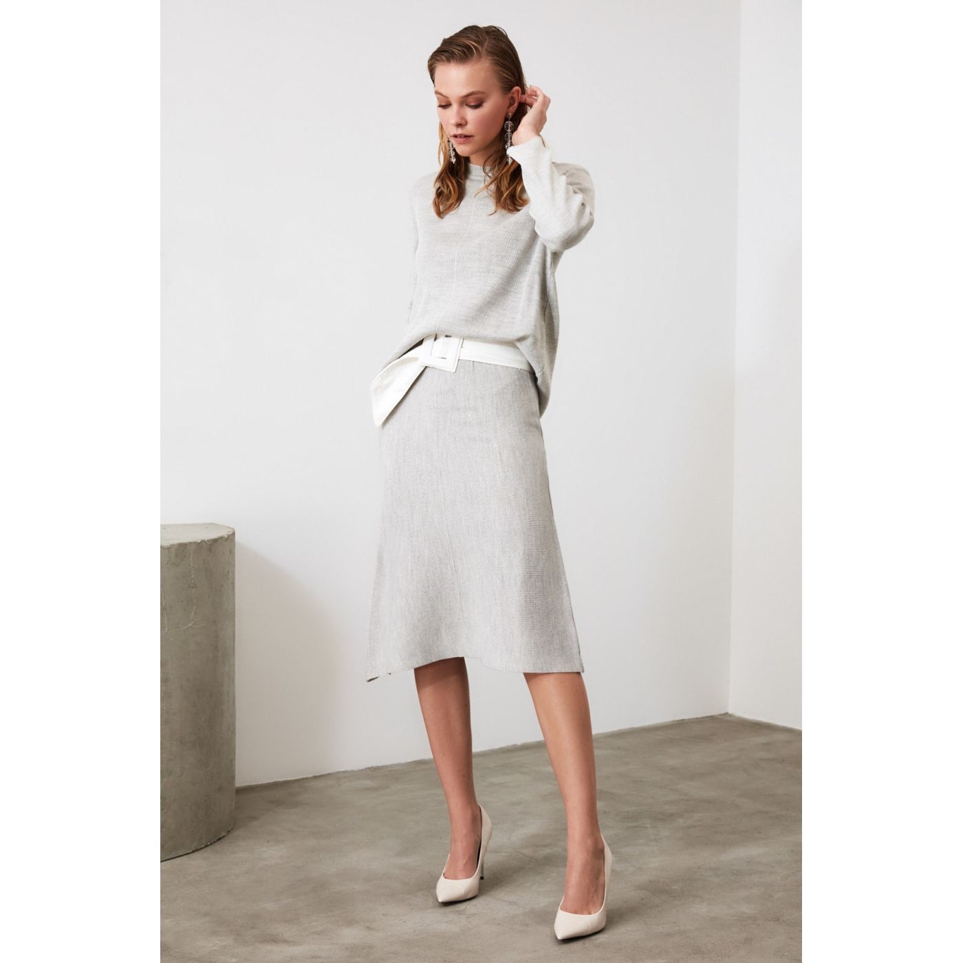 Trendyol Grey Sweater Skirt Knitwear Bottom-Top Team