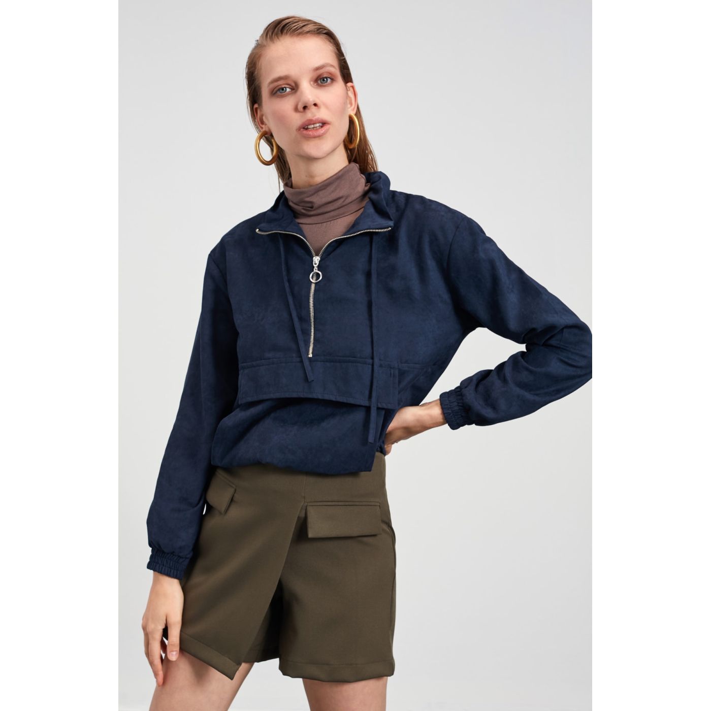 Trendyol Navy Pocket Detailed Blouse