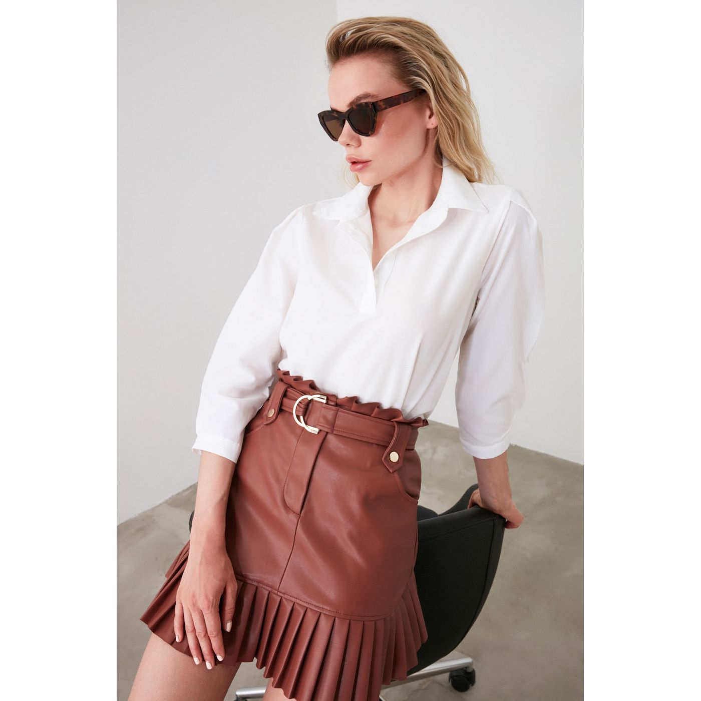 Trendyol Ekru Shirt Collar Blouse