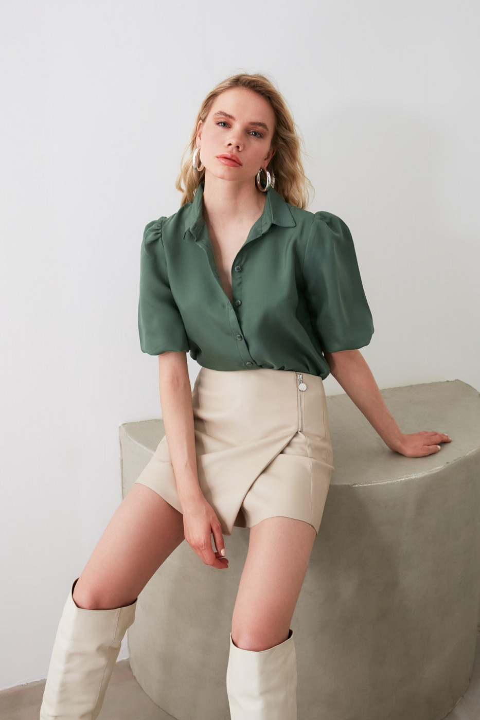 Trendyol Khaki Arms Puckered Shirt