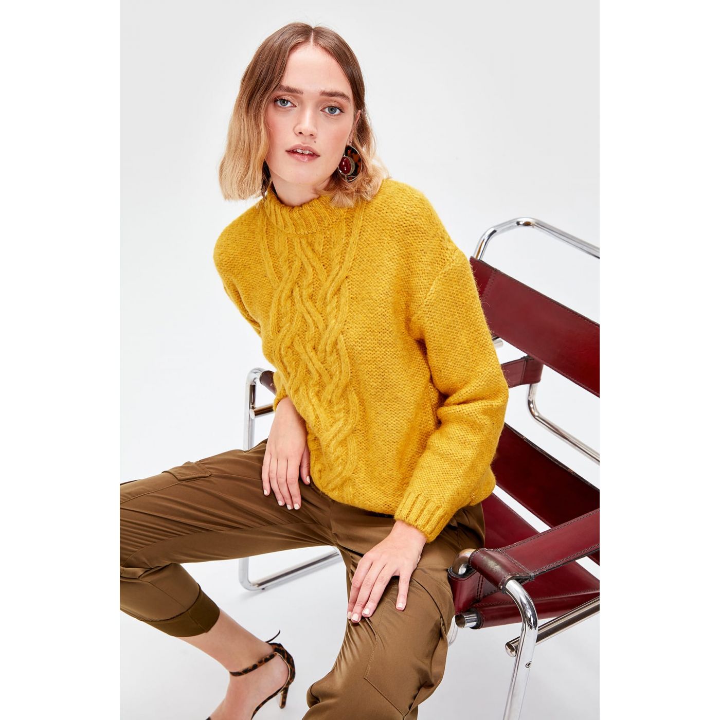 Trendyol Yellow Knitted Detailed Knitwear Sweater