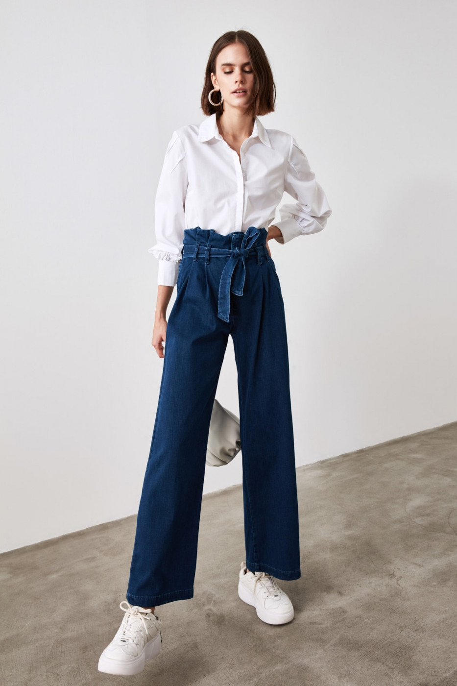 Trendyol Blue Belt Waist Slug Super High Waist Wide Leg Jeans