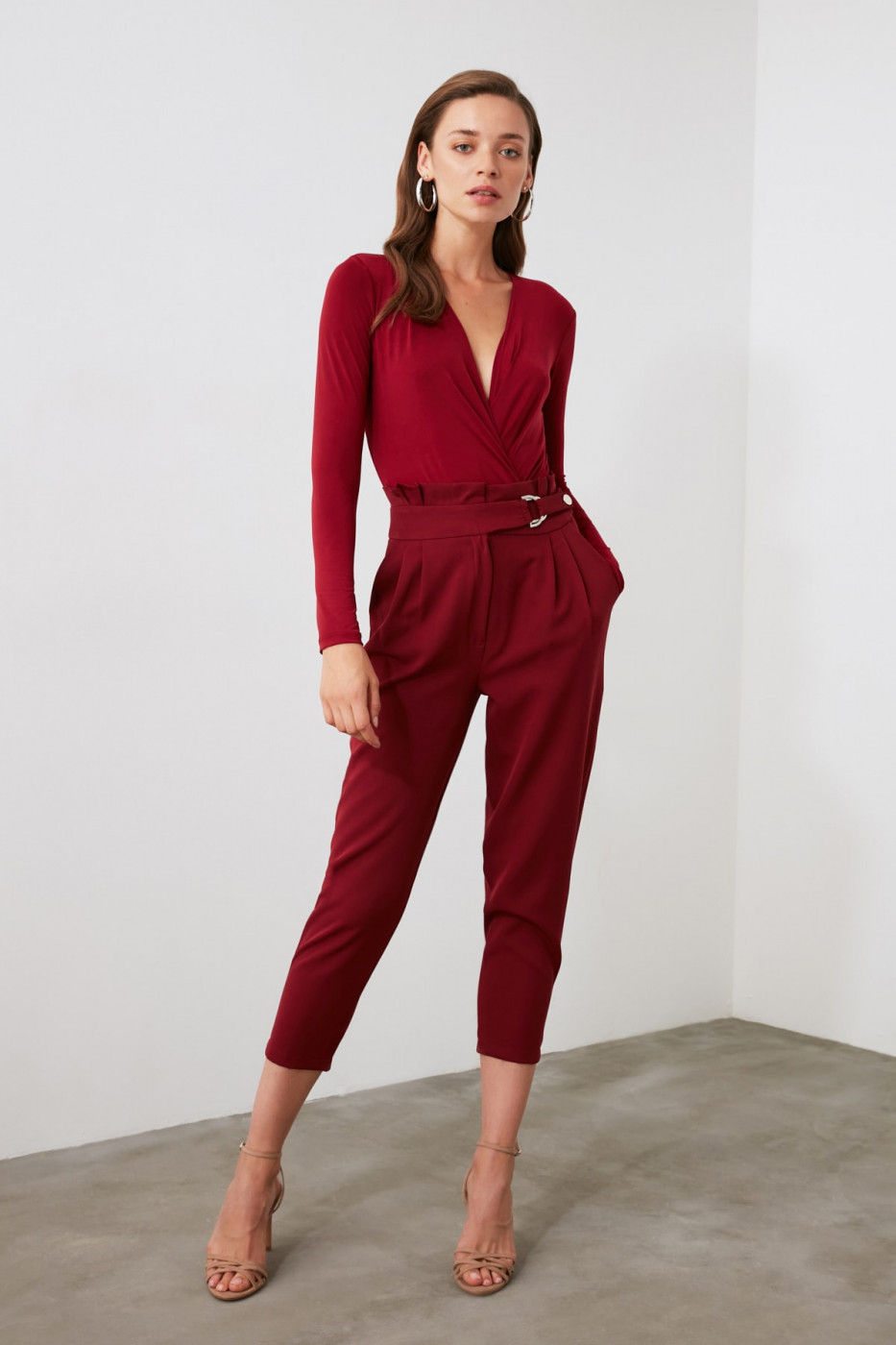 Trendyol Burgundy Buckle Detailed Trousers
