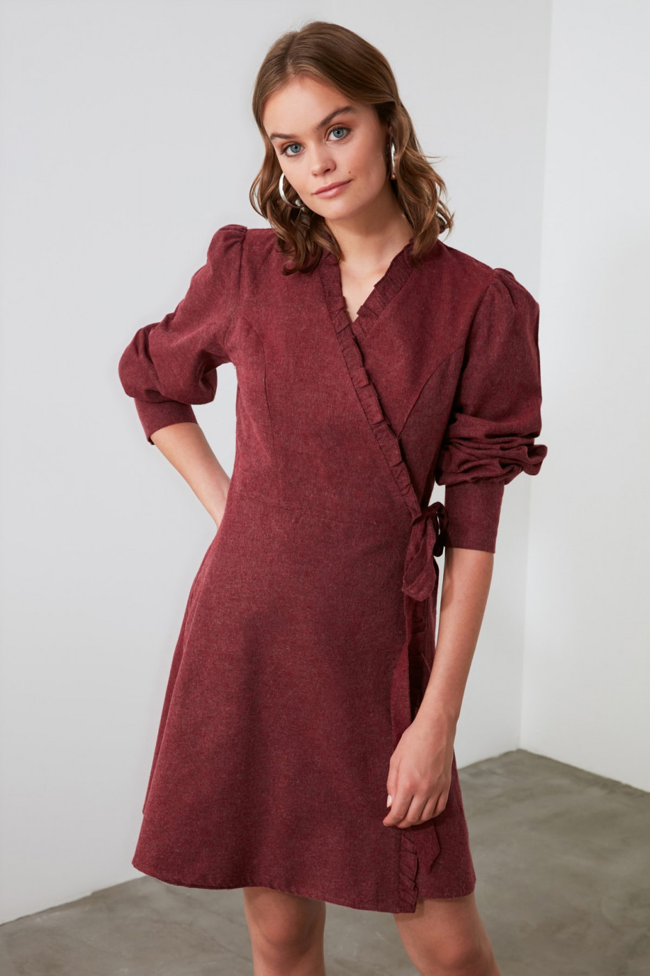 Trendyol Maroon Ruffle Cruiser Dress