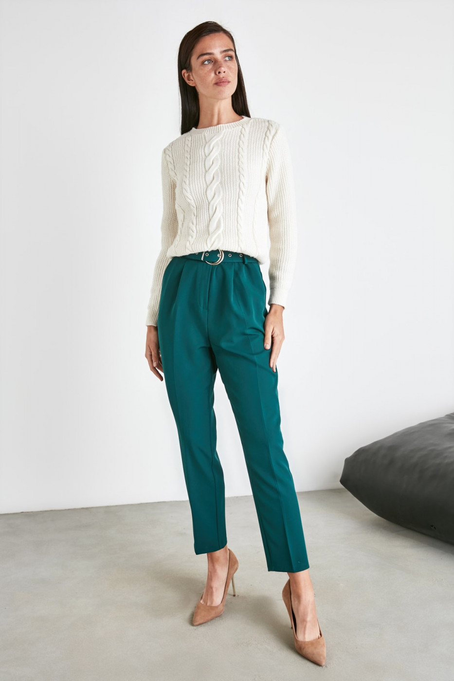 Trendyol Emerald Green BeltEd Trousers