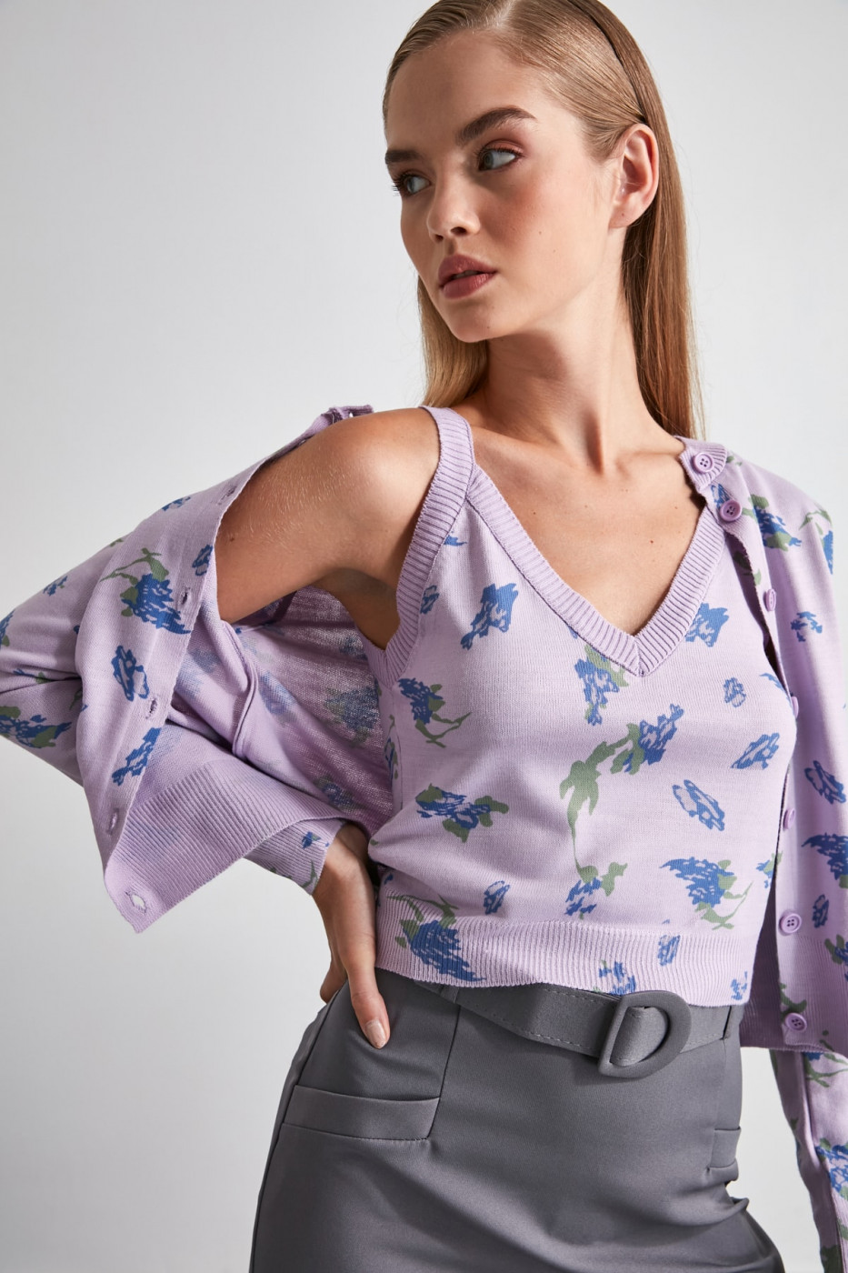 Trendyol Lila Jacquard Knitwear Cardigan