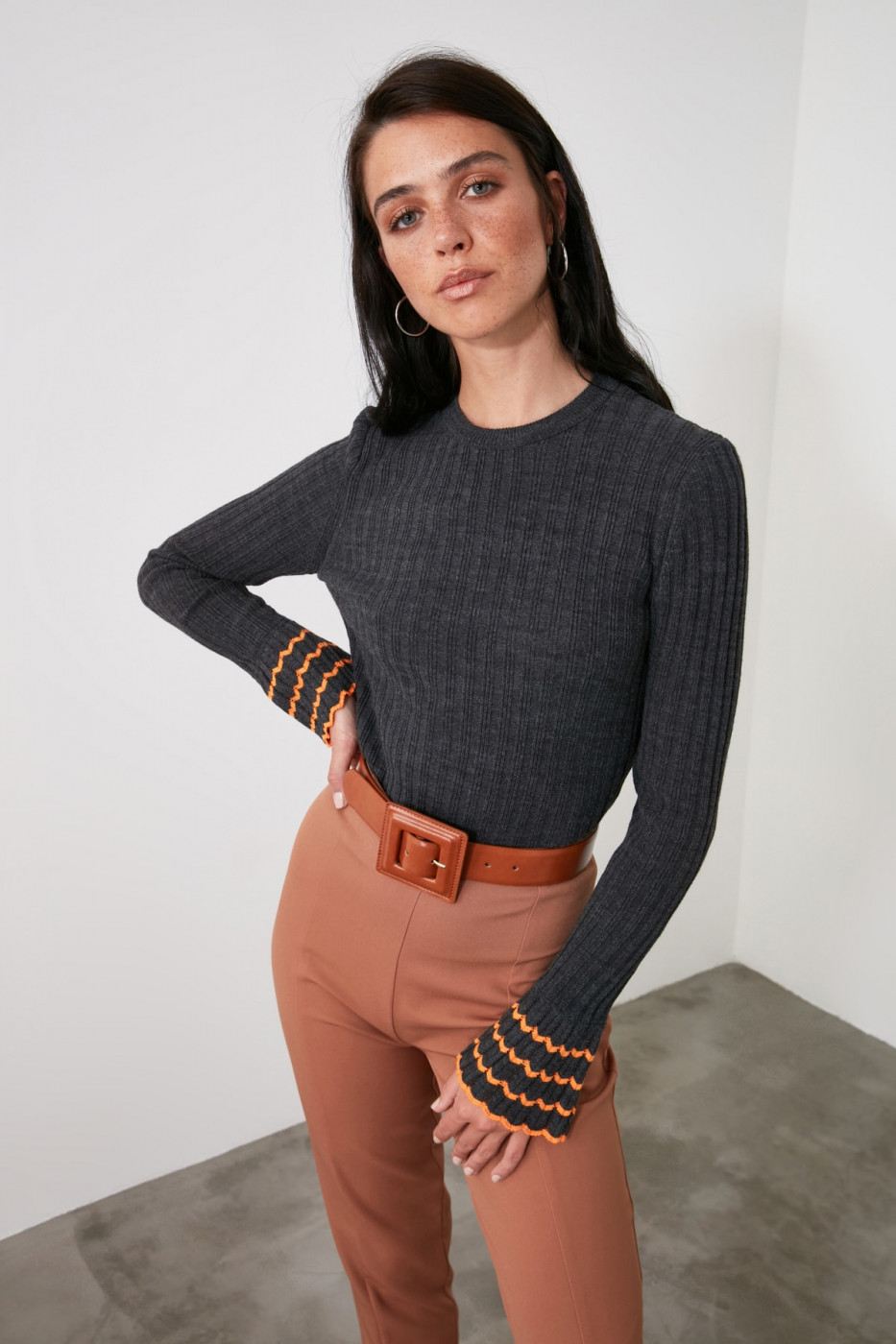 Trendyol Anthracite Sleeve Detail Knitwear Sweater