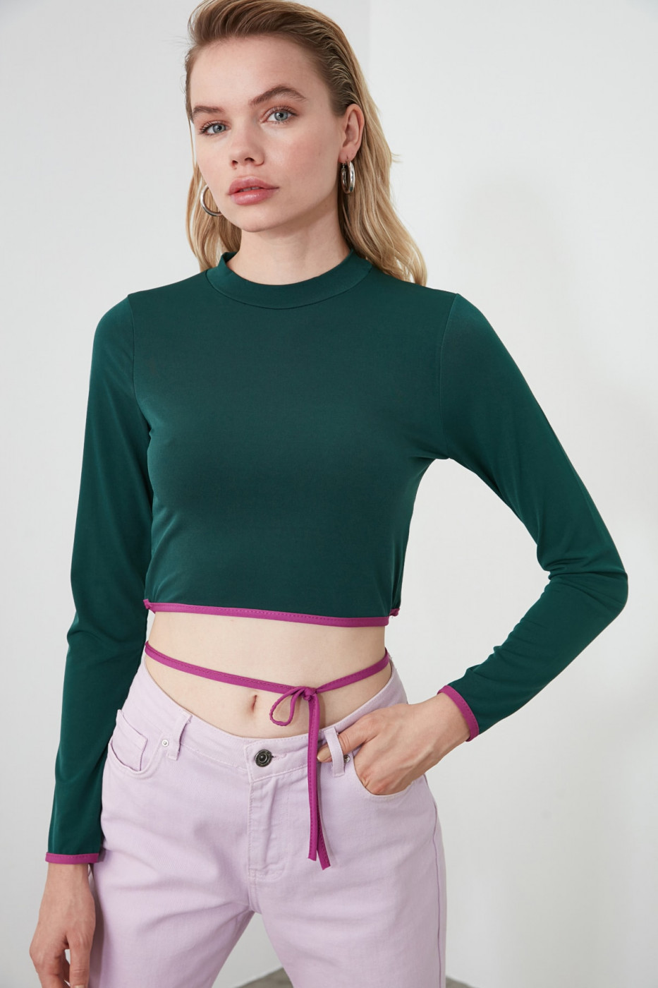 Trendyol Emerald Green Biye Detailed Binding Knitted Blouse