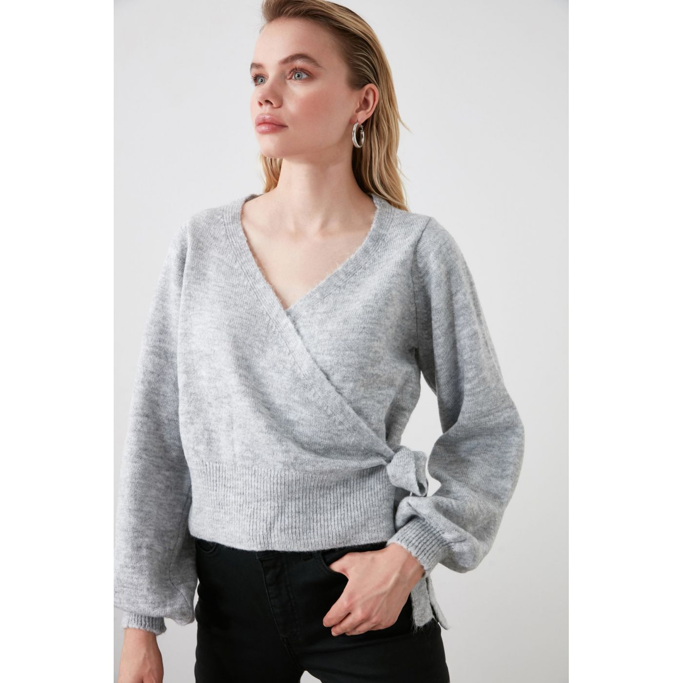 Trendyol Gray Cruise Tying Detailed Knitwear Cardigan