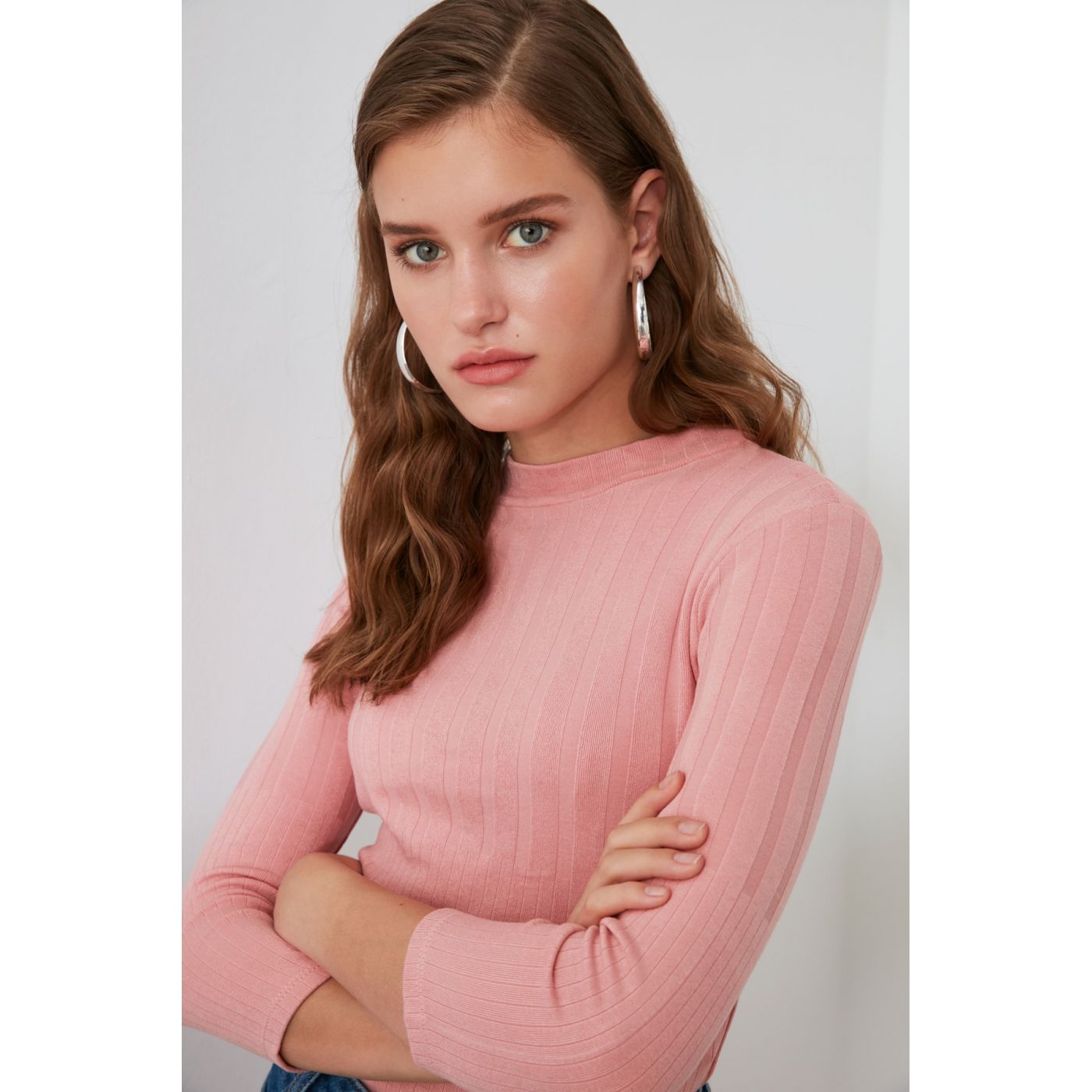 Trendyol Pink Upright Neck Line Knitted Blouse