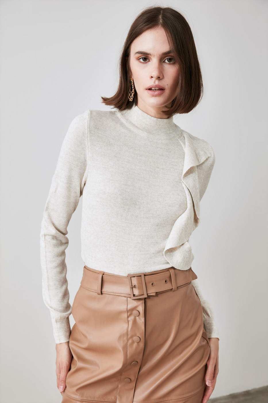 Trendyol Stone Flywheel Knitwear Sweater