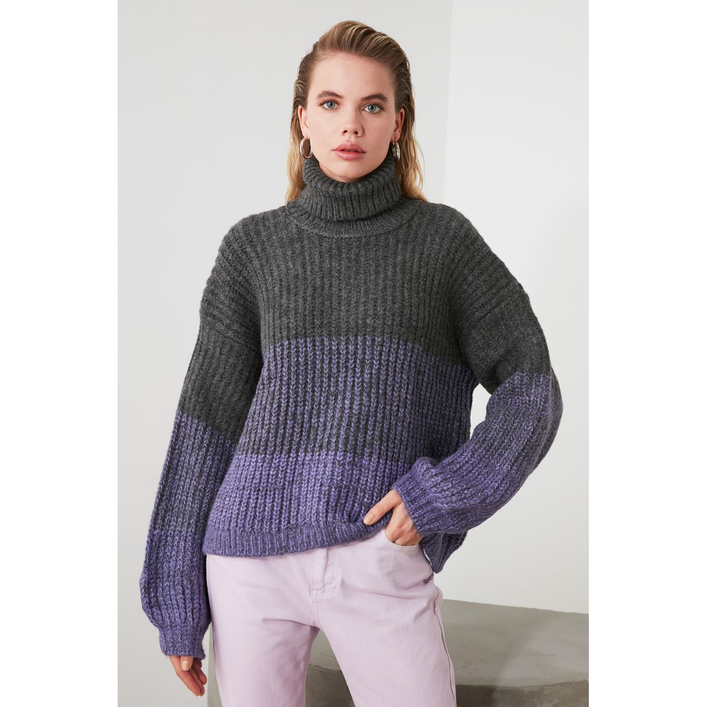 Trendyol Anthracite Gradient Knit Cossack