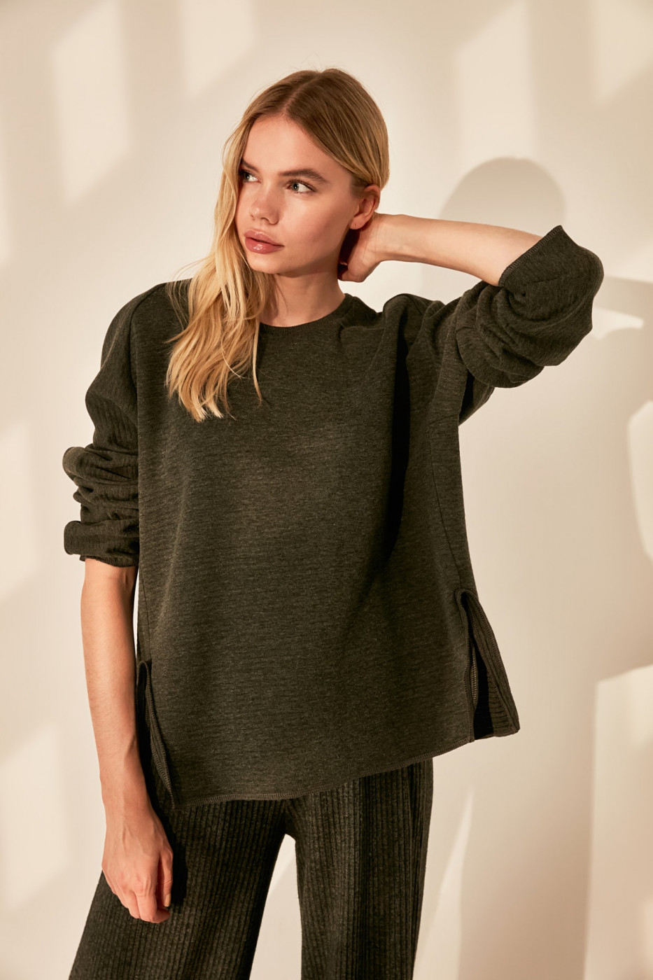 Trendyol Anthracite Ottoman Fabric Knitted Blouse