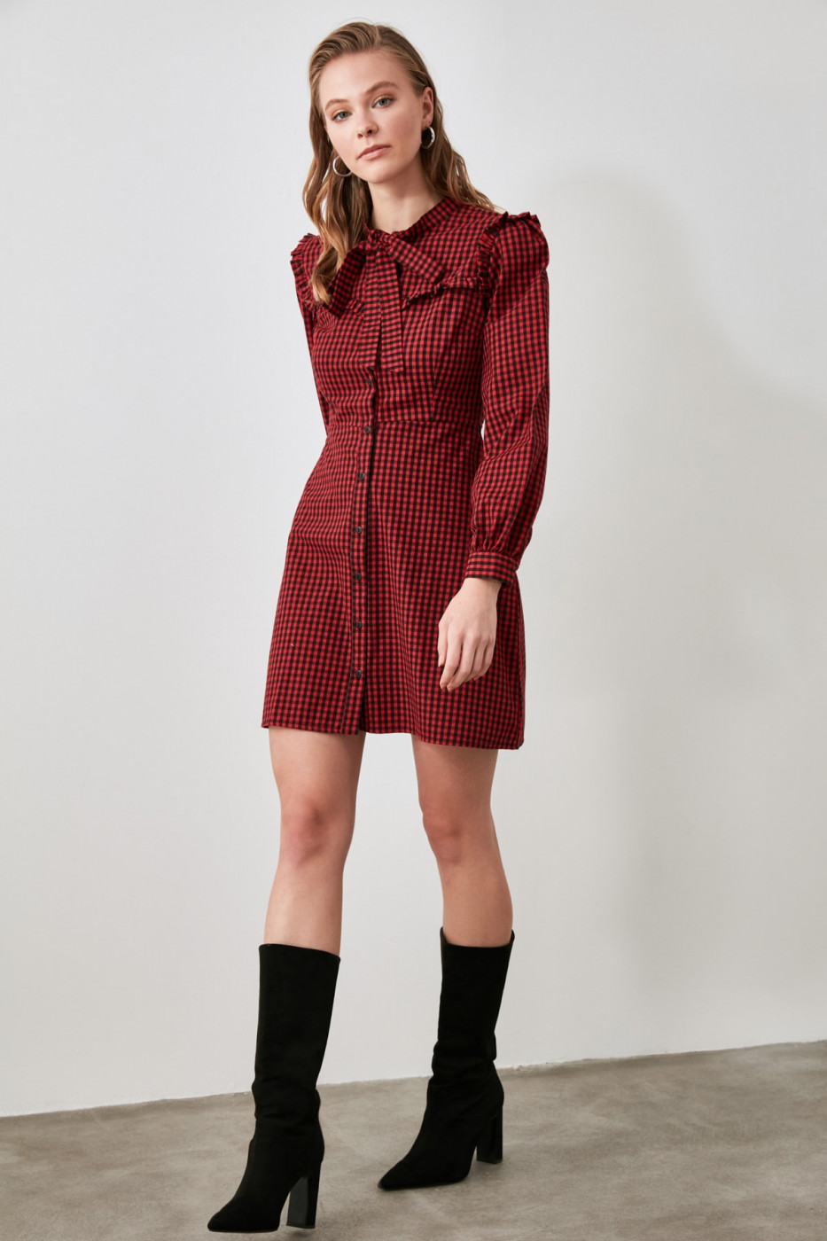 Trendyol Burgundy Ruffle Detailed Shirt Dress