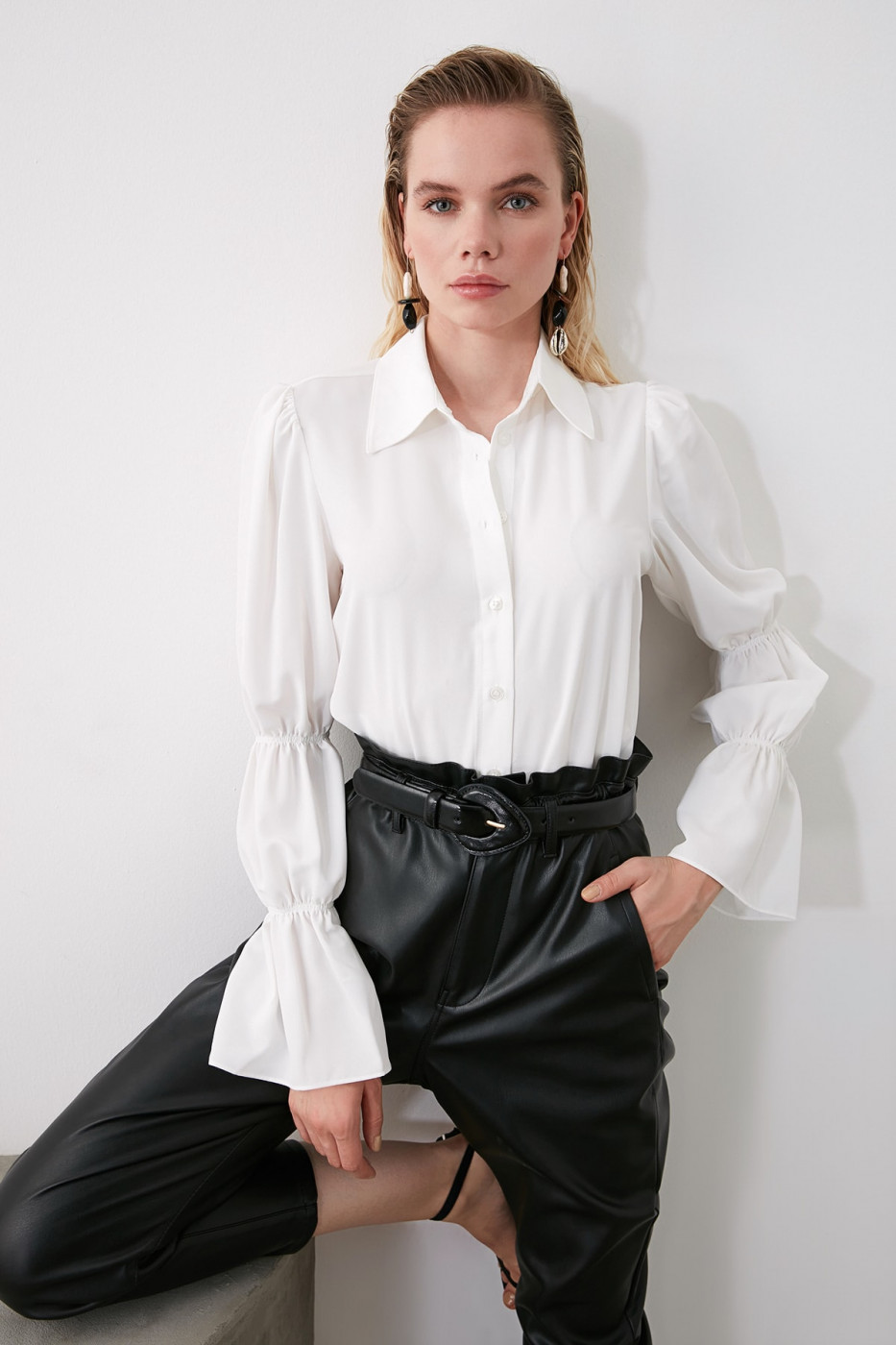 Trendyol White Sleeve Detailed Shirt