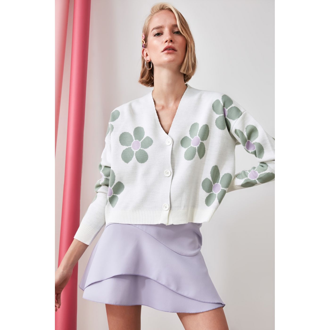 Trendyol Ekru Jacquard Knitwear Cardigan