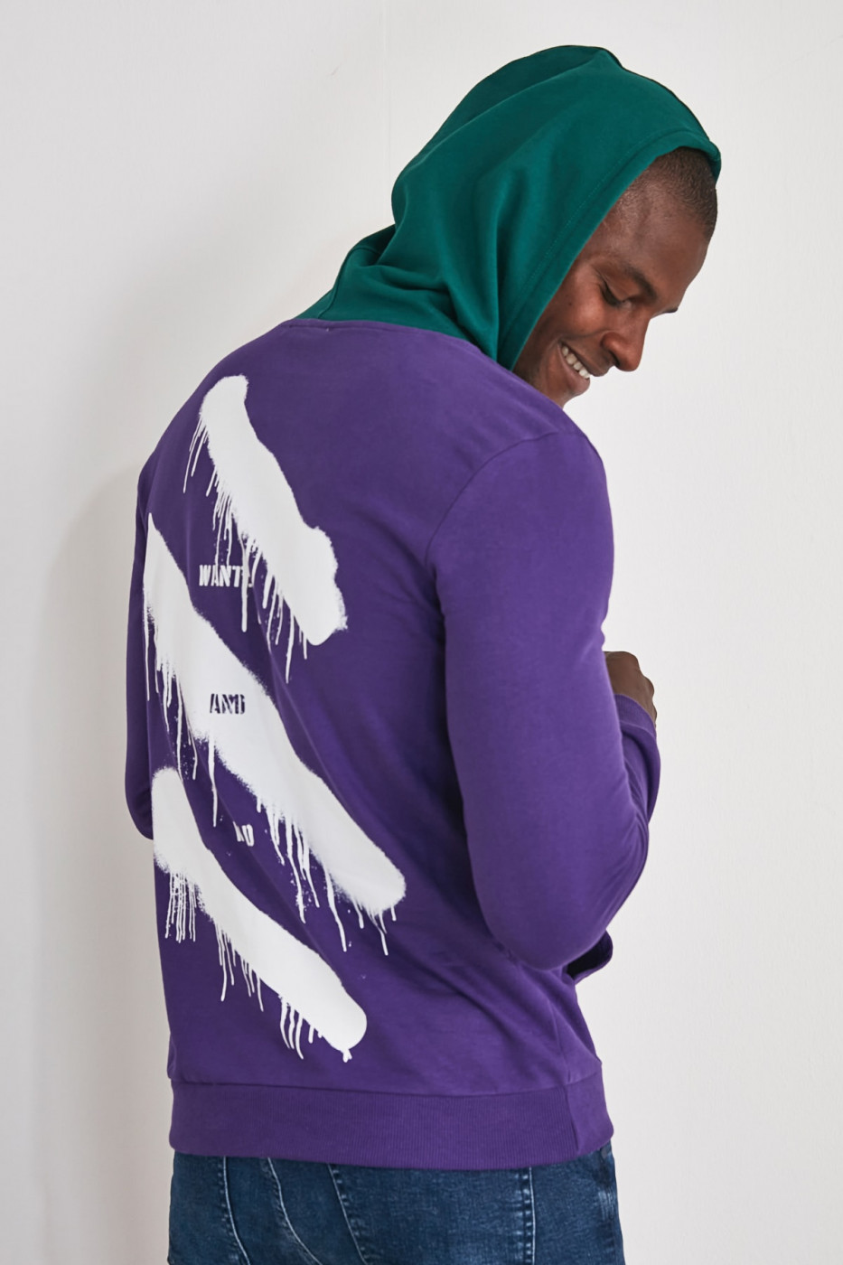 Trendyol Purple Men's Back PrintEd Hooded Sweatshirt