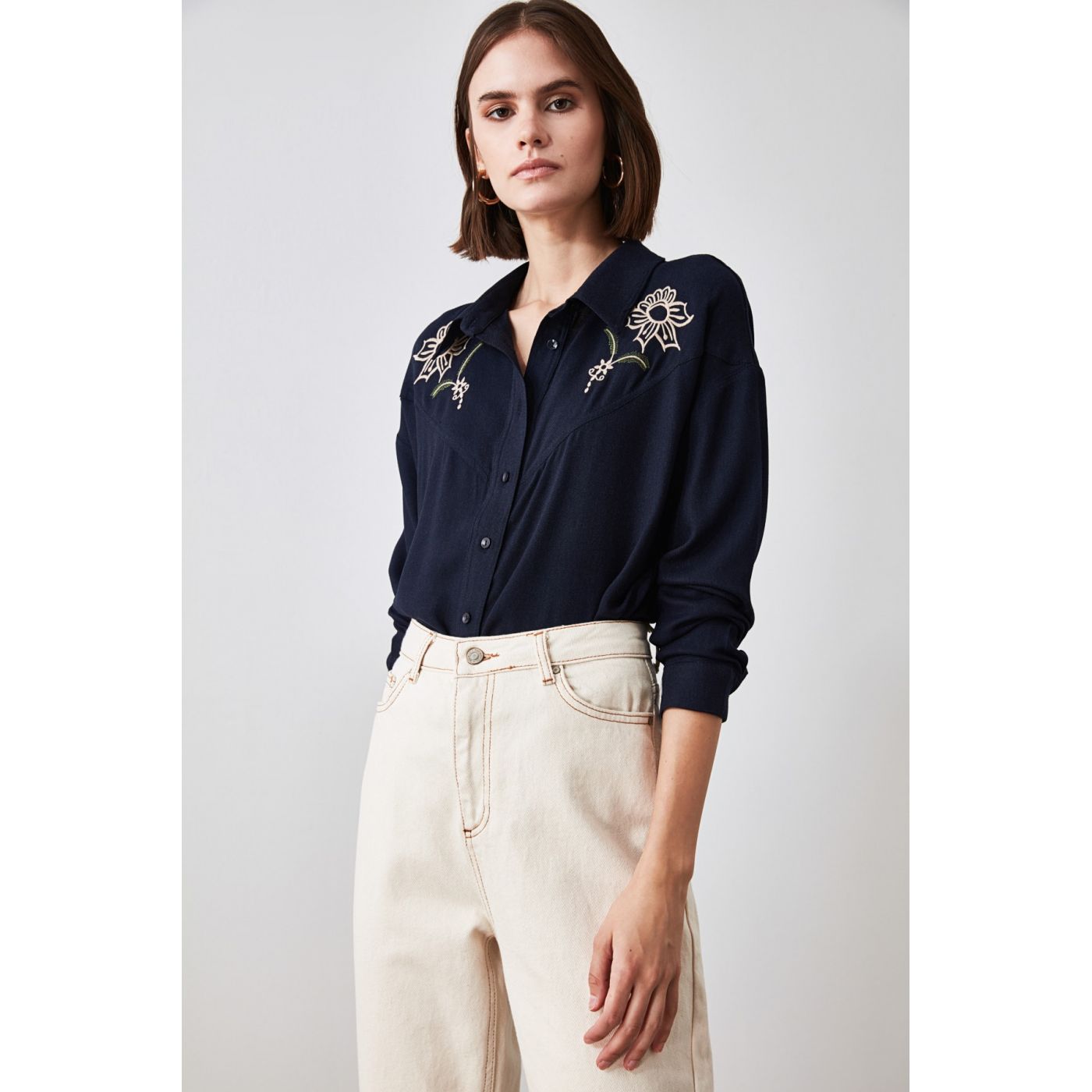 Trendyol Navy Embroidered Shirt